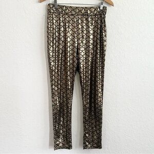 BOOHOO NIGHT Gold Black Fish Scale Print Metallic Leggings Size 10 Party Event